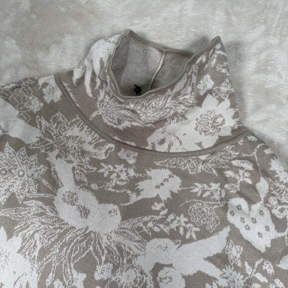 Peruvian Connection Floral Pima Cotton Mock Neck Sweater Women’s Size XL Beige - Picture 2 of 7
